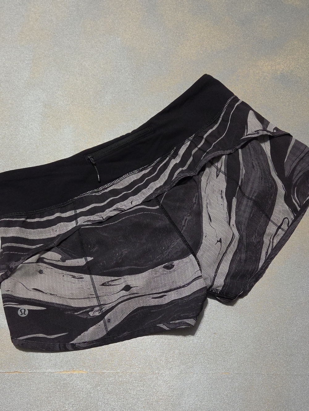 lululemon athletica Black & Gray Marbled Running Shorts